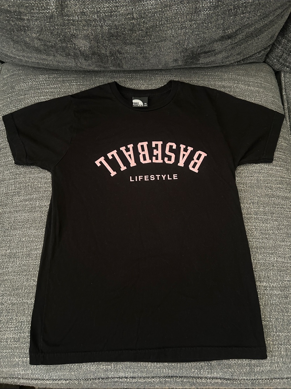 Kids Black Graphic Tee with Pink "BASEBALL" Arch